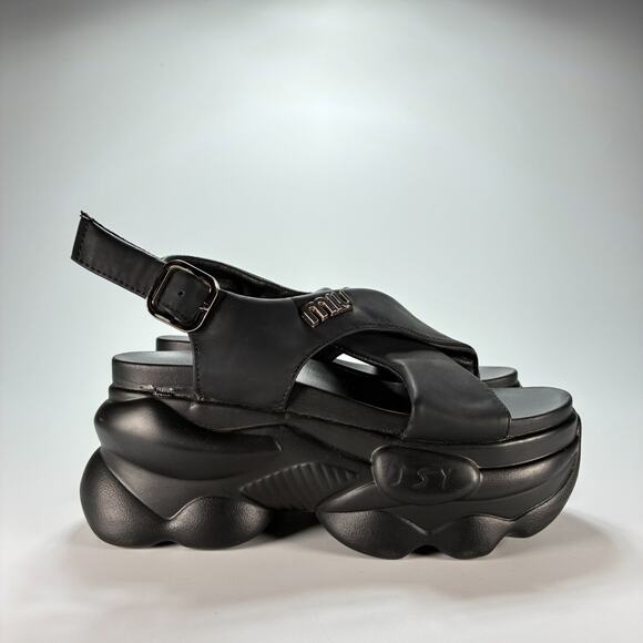 MIU Black Platform Sandals Chunky Sole Buckle Strap Grunge Women's Size EU 37 - Picture 1 of 11